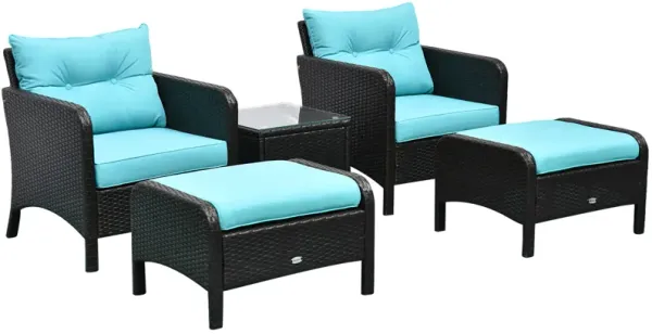 5 PC Outdoor Patio Conversation Chaise Lounge Chair w/ Coffee Table, Blue