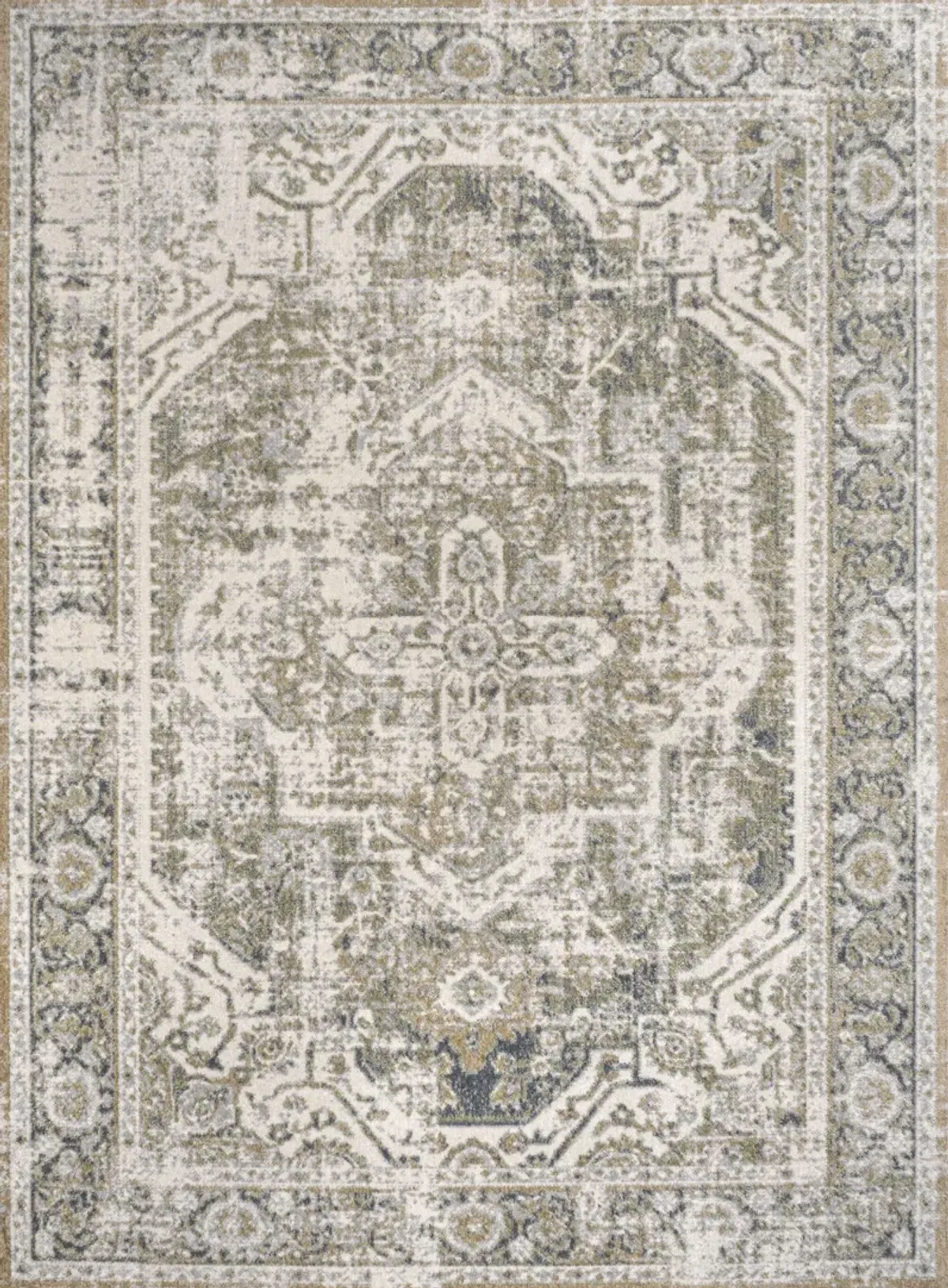 Keesha Bold Distressed Medallion Low-Pile Machine-Washable Blue/Cream. Area Rug