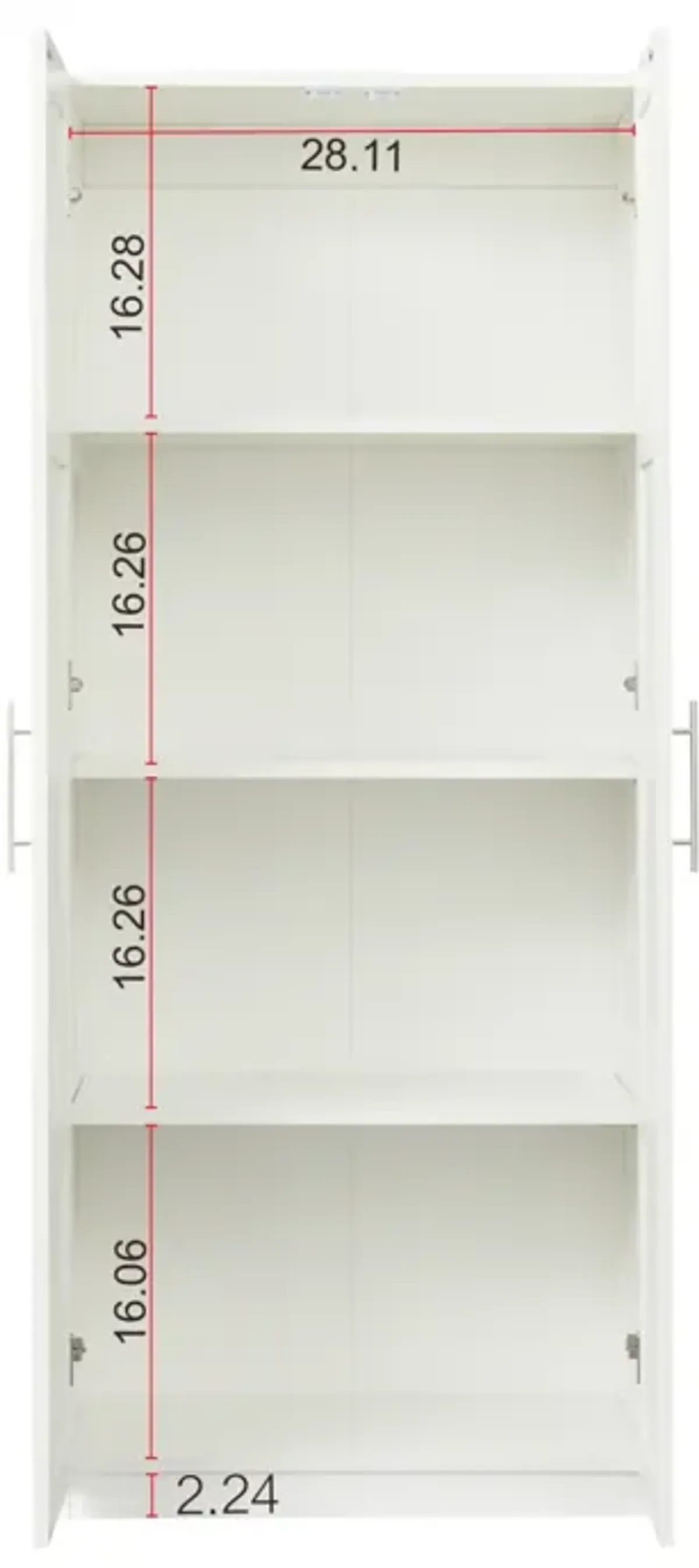 High Wardrobe And Kitchen Cabinet With 2 Doors And 3 Partitions To Separate 4 Storage Spaces, White