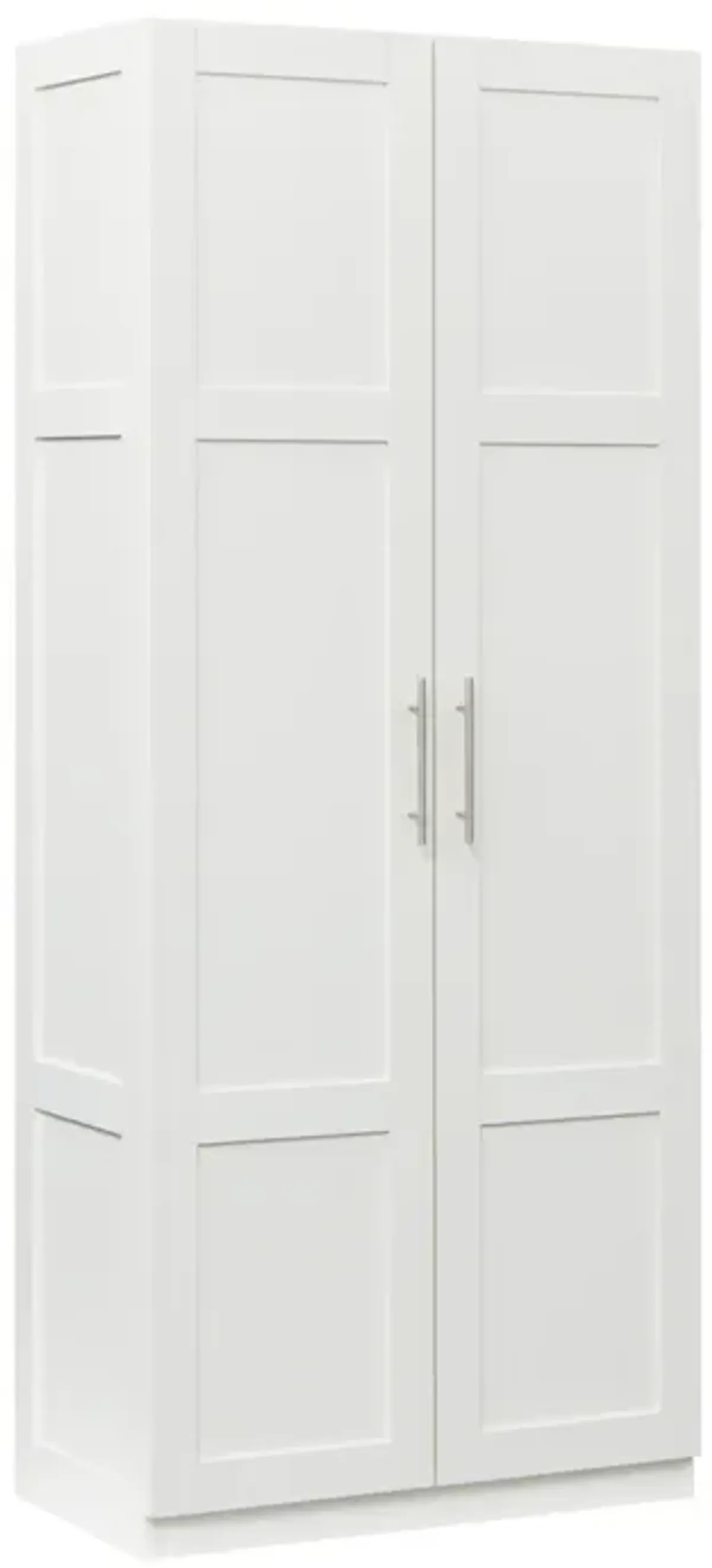 High Wardrobe And Kitchen Cabinet With 2 Doors And 3 Partitions To Separate 4 Storage Spaces, White