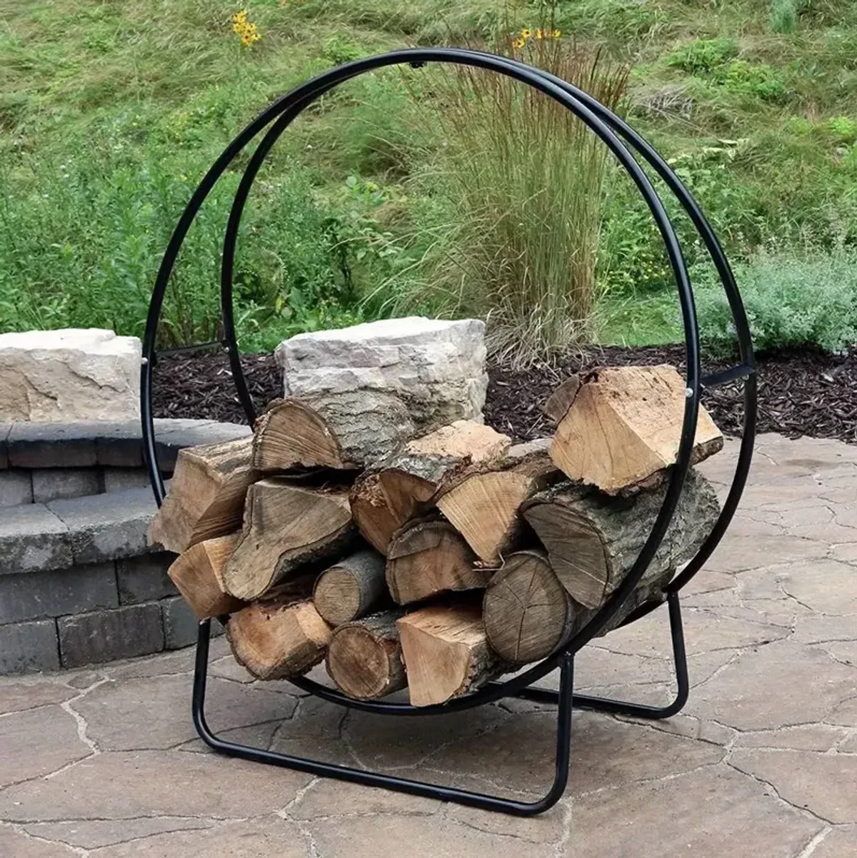 Hivvago Modern Black Metal Indoor Outdoor Firewood Holder Log Rack