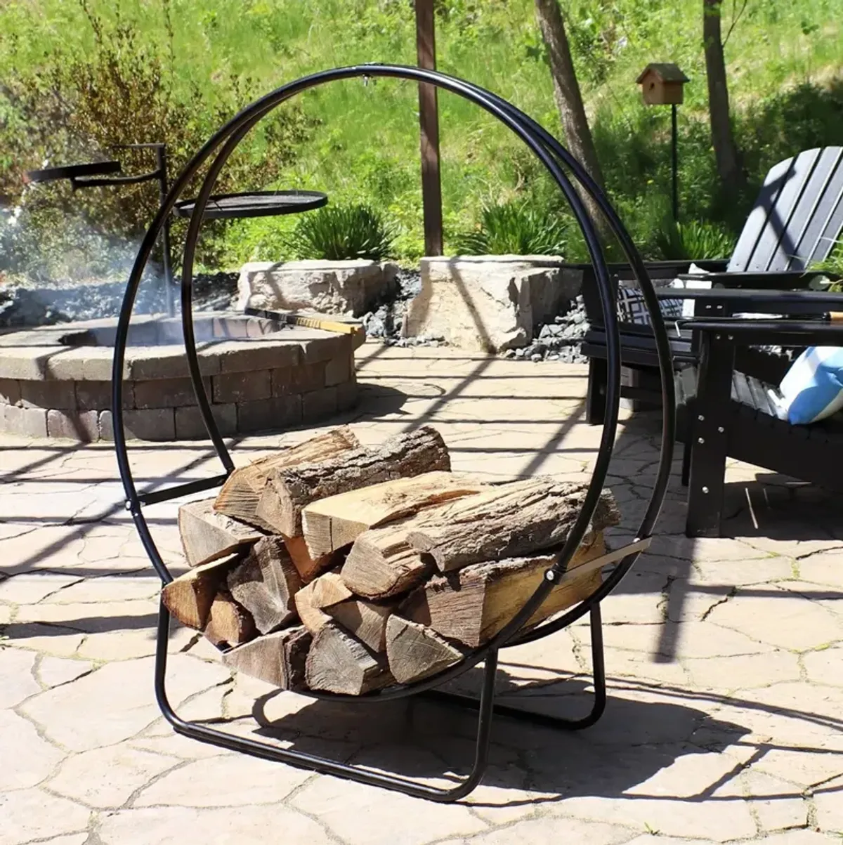 Hivvago Modern Black Metal Indoor Outdoor Firewood Holder Log Rack