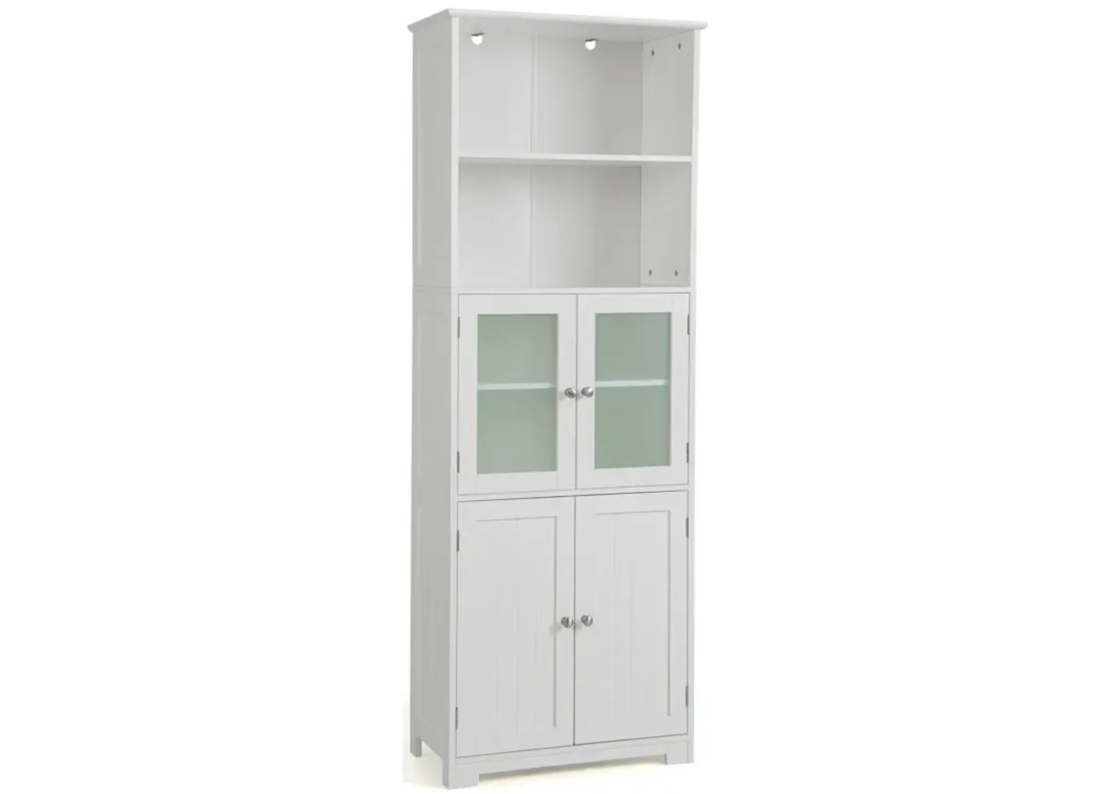 6-Tier Freestanding Bathroom Cabinet with 2 Open Compartments and Adjustable Shelves