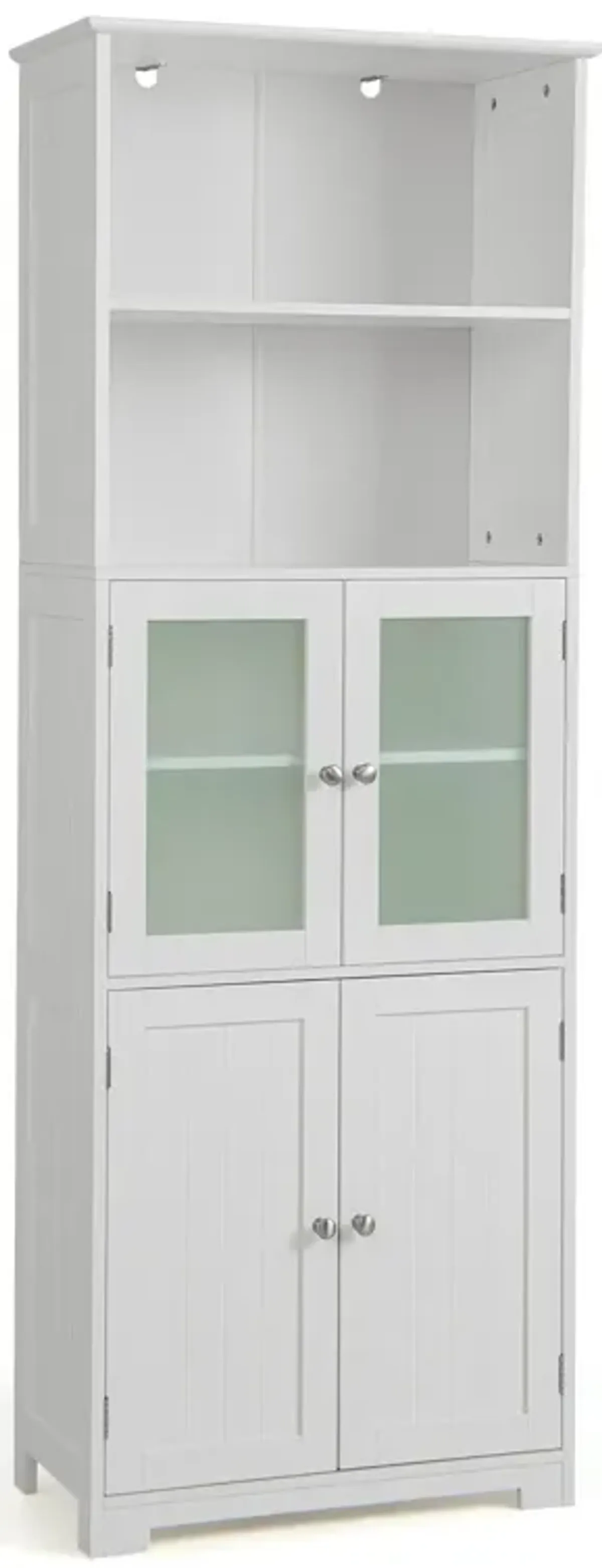 6-Tier Freestanding Bathroom Cabinet with 2 Open Compartments and Adjustable Shelves