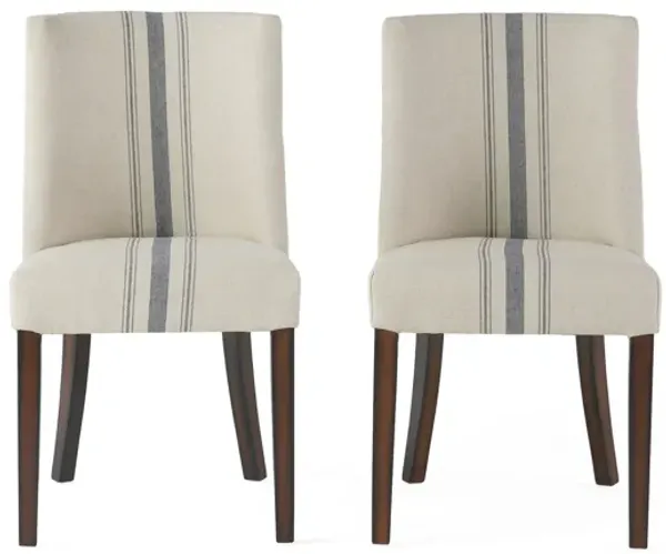 Dining Chair Set of 2, Nailhead Accents, Beige, Brown Rubberwood Legs - Benzara