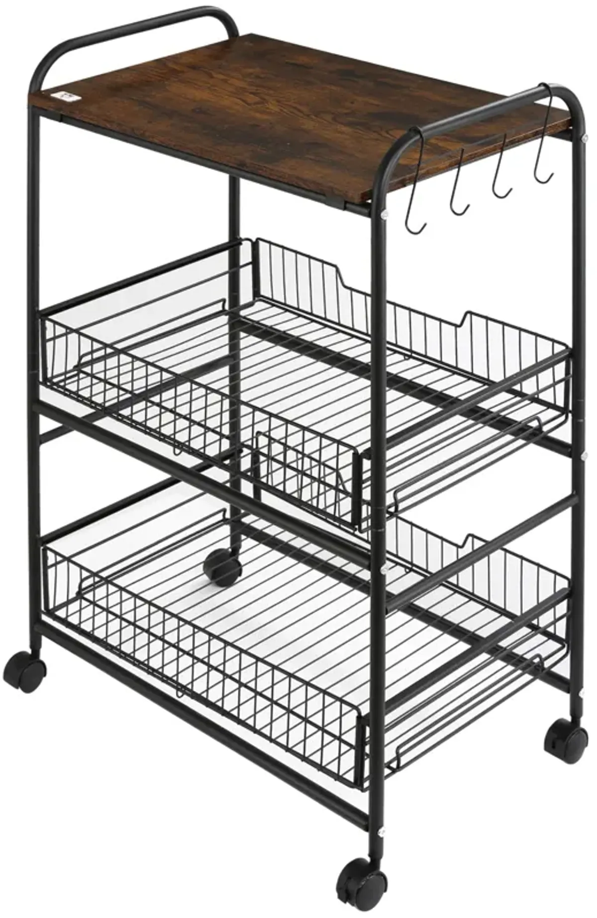 24" 3-Tier Utility Kitchen Cart Rolling Serving Trolley w/ 2 Storage Shelves