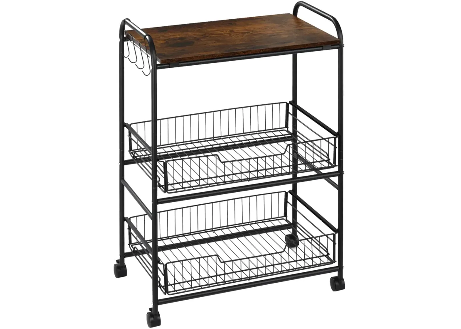 24" 3-Tier Utility Kitchen Cart Rolling Serving Trolley w/ 2 Storage Shelves