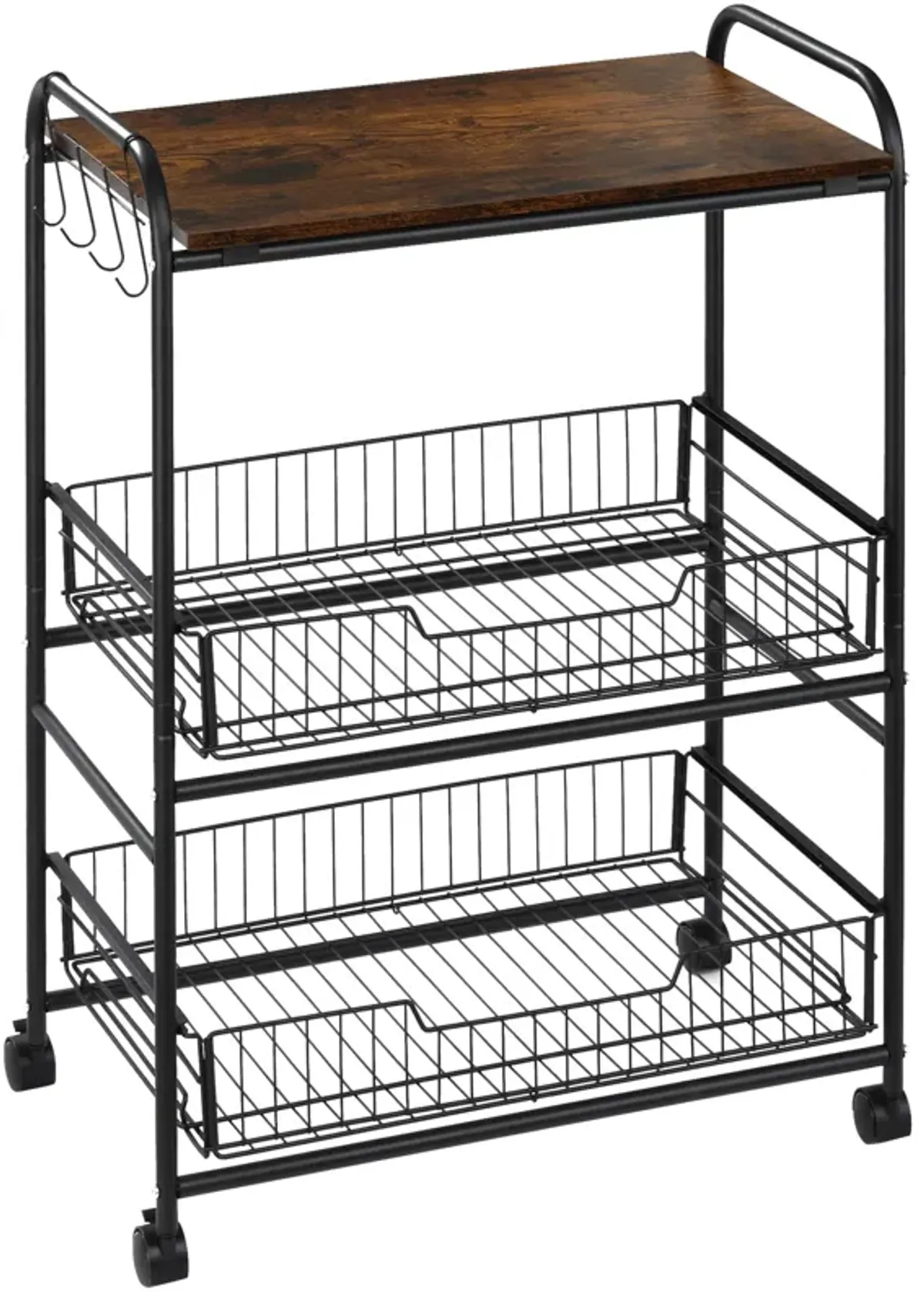 24" 3-Tier Utility Kitchen Cart Rolling Serving Trolley w/ 2 Storage Shelves