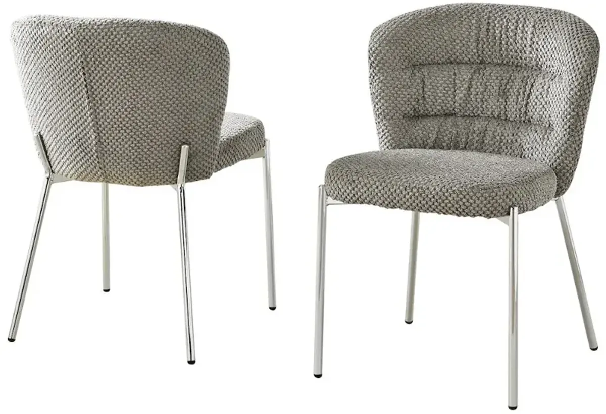 Best Quality Furniture Gray Fluffy Fabric With Silver Base, Set Of 2