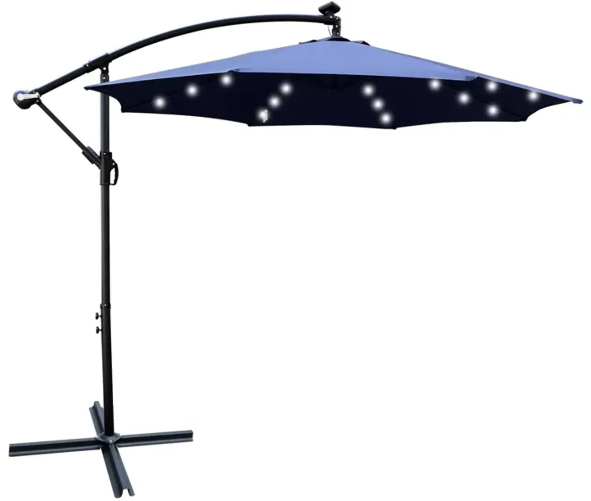 10ft LED Solar Patio Umbrella with Crank and Cross Base