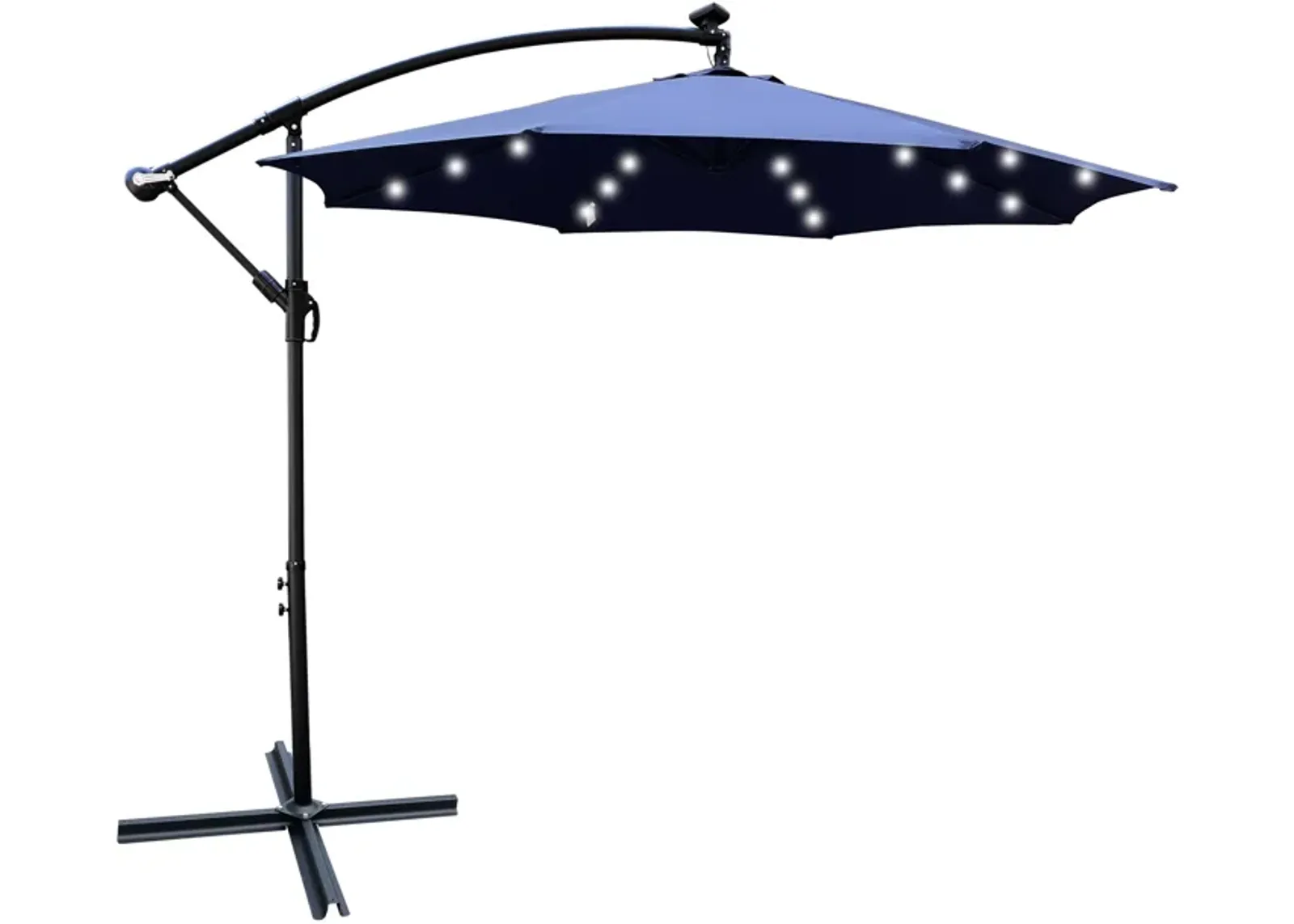 10ft LED Solar Patio Umbrella with Crank and Cross Base