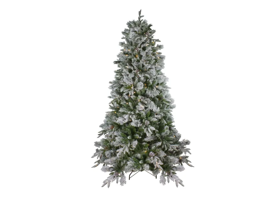 9' Pre-Lit Flocked Rosemary Emerald Angel Pine Artificial Christmas Tree - Clear LED Lights