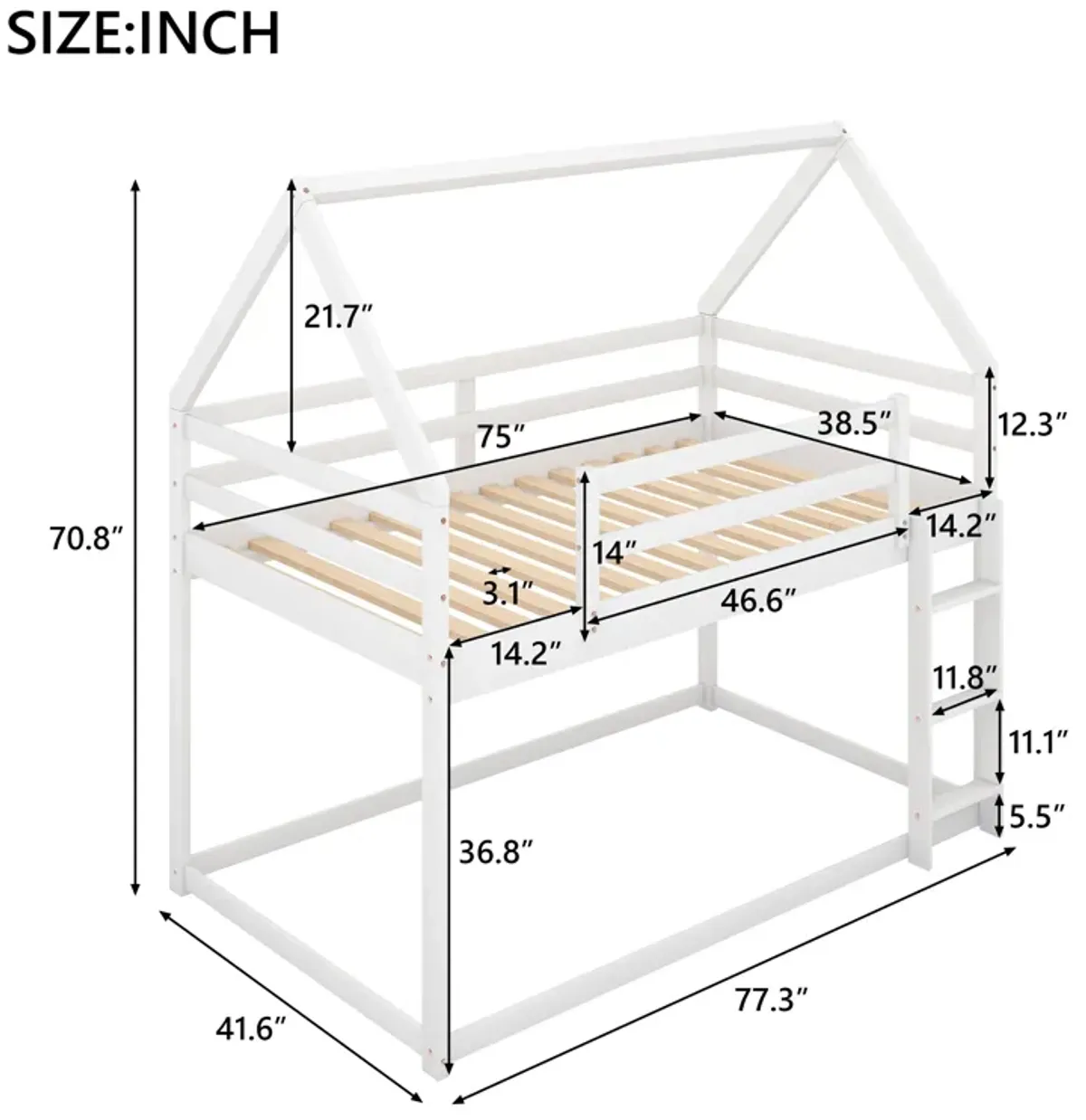 Merax Low Bunk Bed House Bed with Ladder