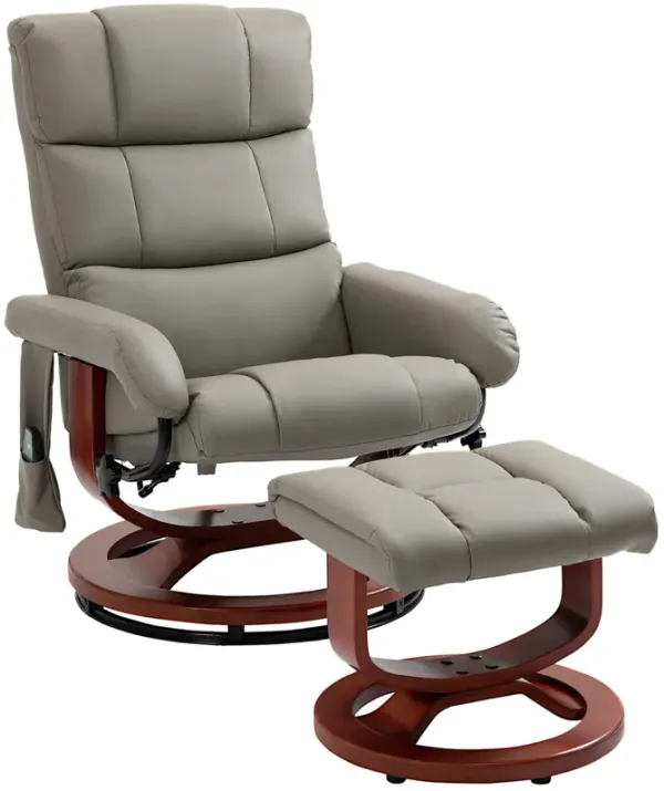 HOMCOM Massage Recliner Chair with Ottoman, Swivel Recliner and Footrest, Faux Leather Reclining Chair with Remote Control and Side Pocket, Gray