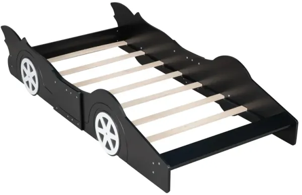 Whisen Twin Size Race Car-Shaped Platform Bed with Wheels