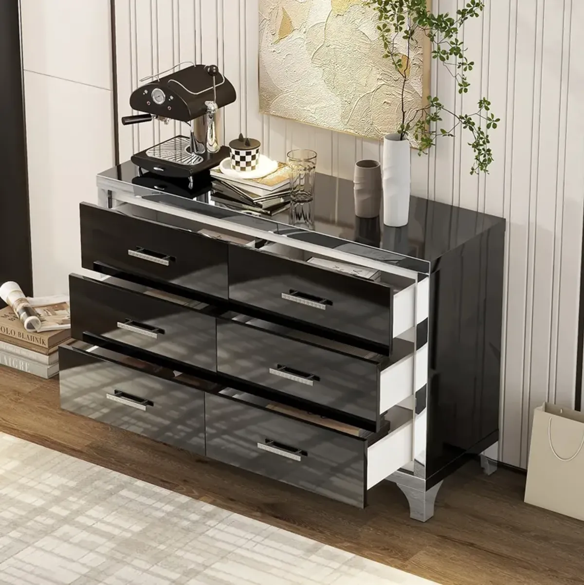 Merax Elegant High Gloss Dresser with Metal Handle