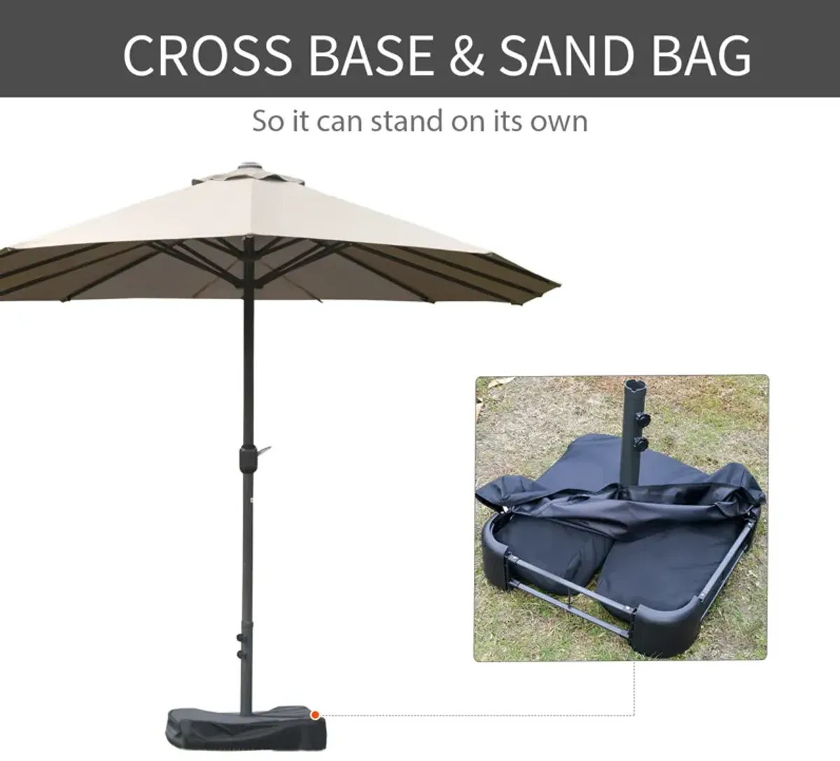 Outsunny Patio Umbrella 15' Steel Rectangular Outdoor Double Sided Market with base, Sun Protection & Easy Crank for Deck Pool Patio, Coffee