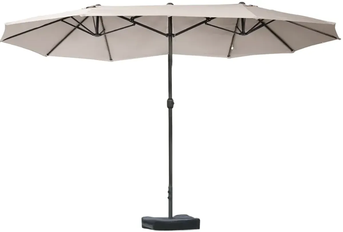 Outsunny Patio Umbrella 15' Steel Rectangular Outdoor Double Sided Market with base, Sun Protection & Easy Crank for Deck Pool Patio, Coffee