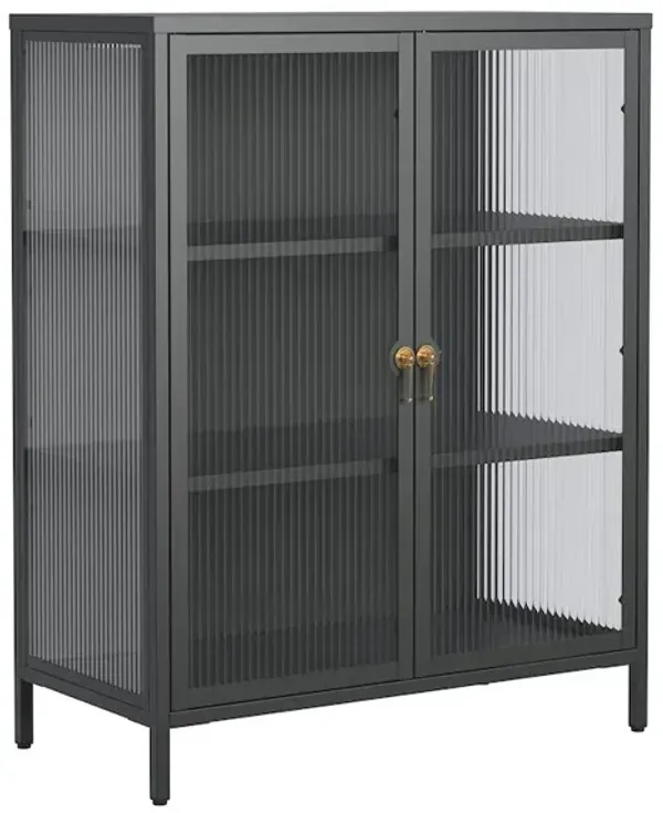 Glamour Home 40.04-inch Black Two Door Storage Cabinet Fluted Clear Doors and Gold Handles