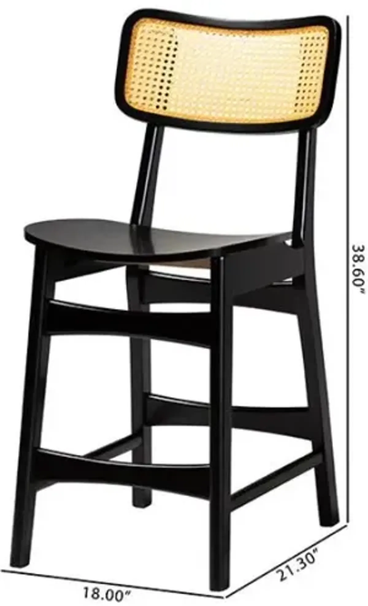 Dark Brown Finished Wood and Rattan 2-Piece Counter Stool Set