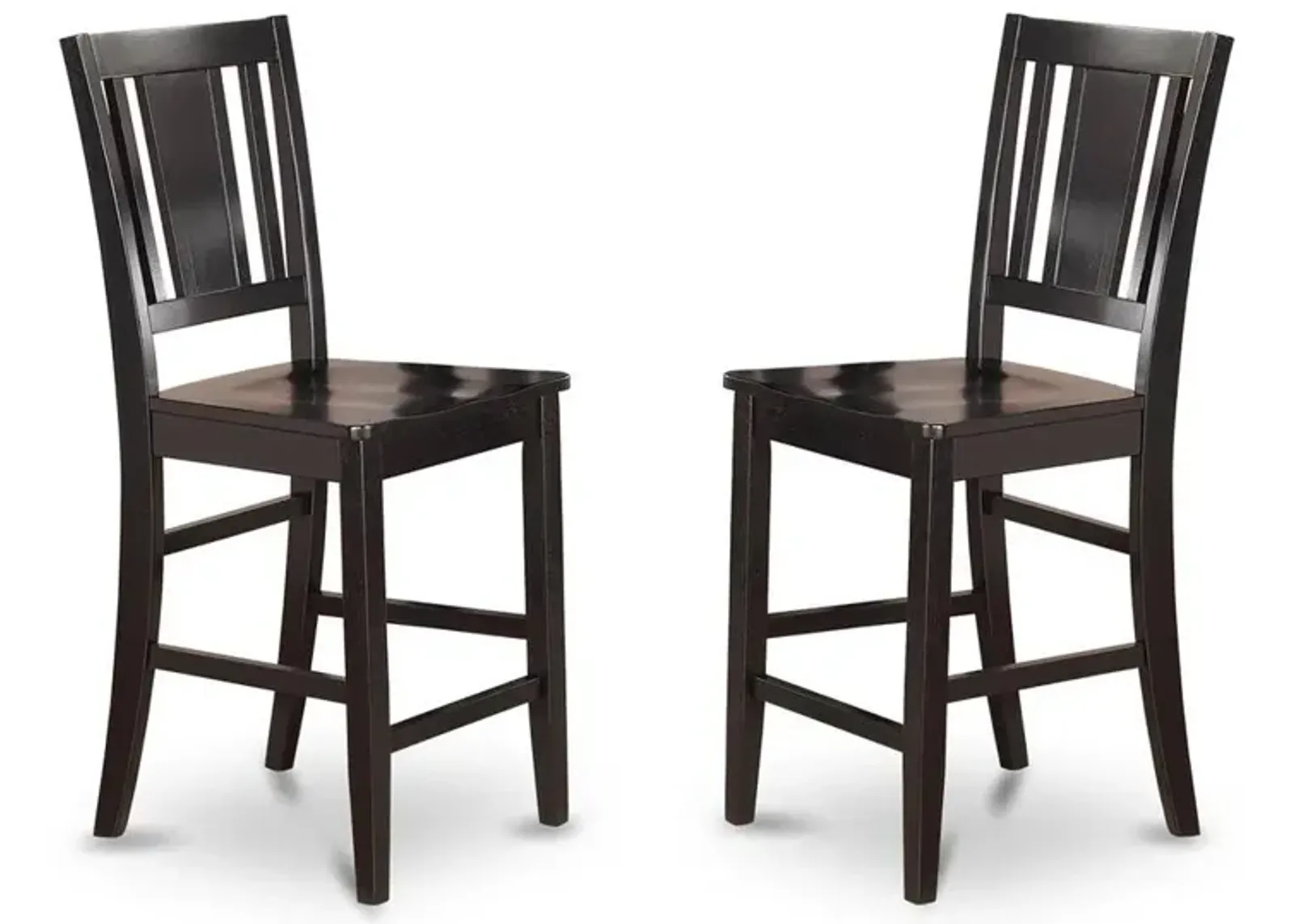 East West Furniture Buckland  Counter  Height  Chair    for  dining  room  with  Wood  Seat  in  Black  Finish,  Set  of  2