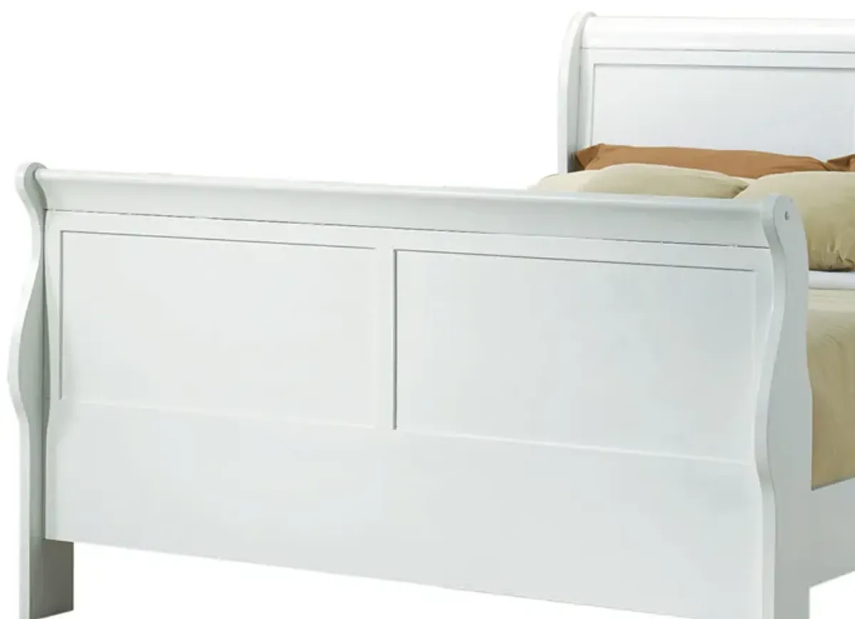 Classy Transitional Style Queen Size Sleigh Bed, White-Benzara