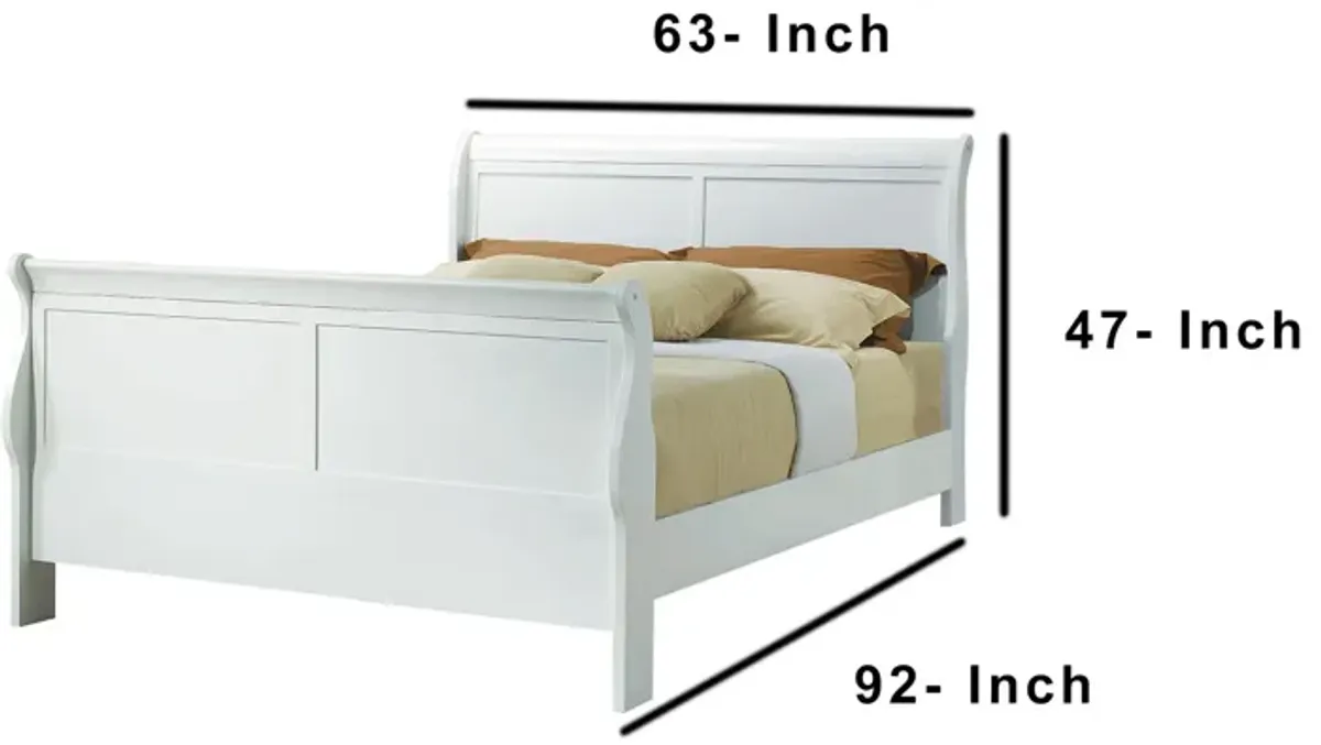 Classy Transitional Style Queen Size Sleigh Bed, White-Benzara