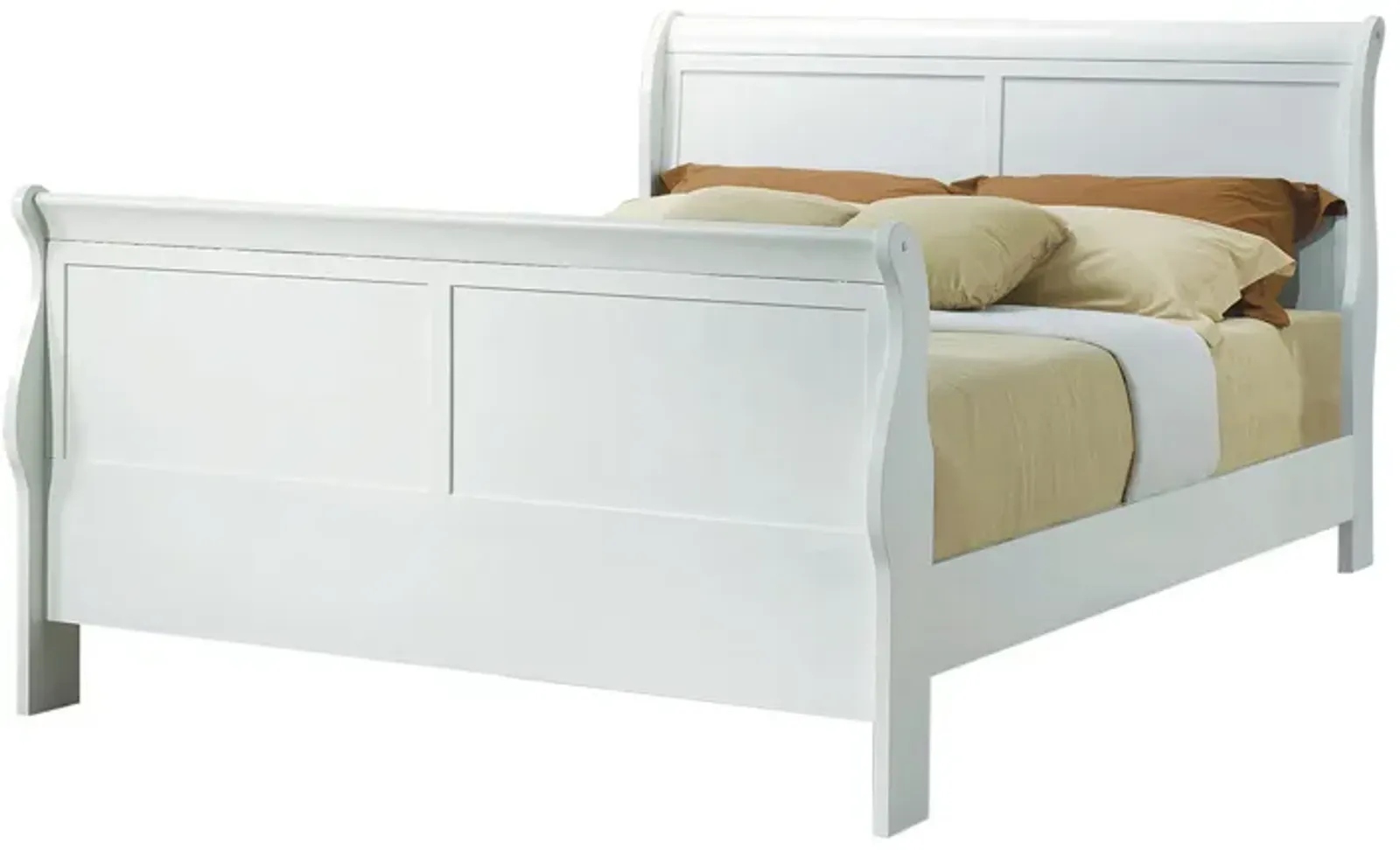 Classy Transitional Style Queen Size Sleigh Bed, White-Benzara