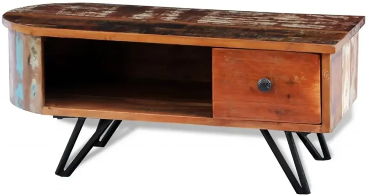 vidaXL Coffee Table with Iron Pin Legs Solid Reclaimed Wood