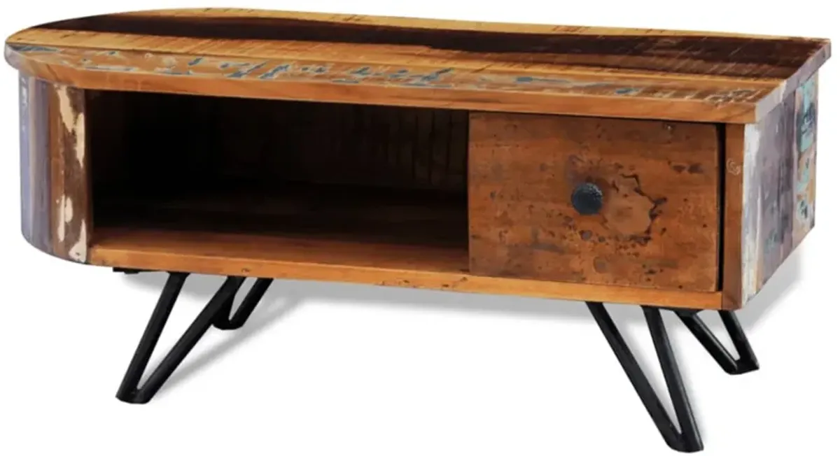 vidaXL Coffee Table with Iron Pin Legs Solid Reclaimed Wood