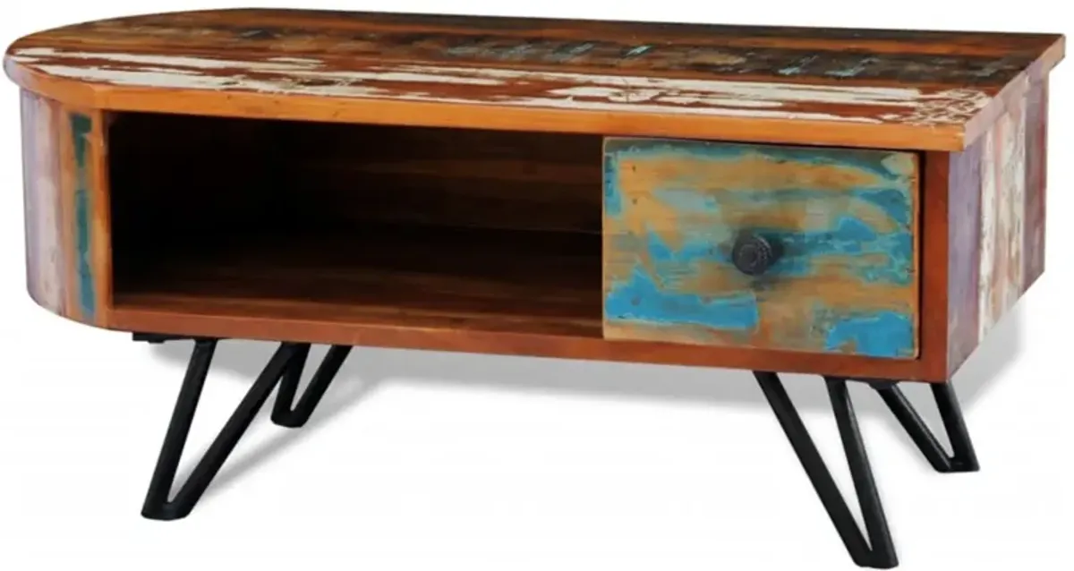 vidaXL Coffee Table with Iron Pin Legs Solid Reclaimed Wood