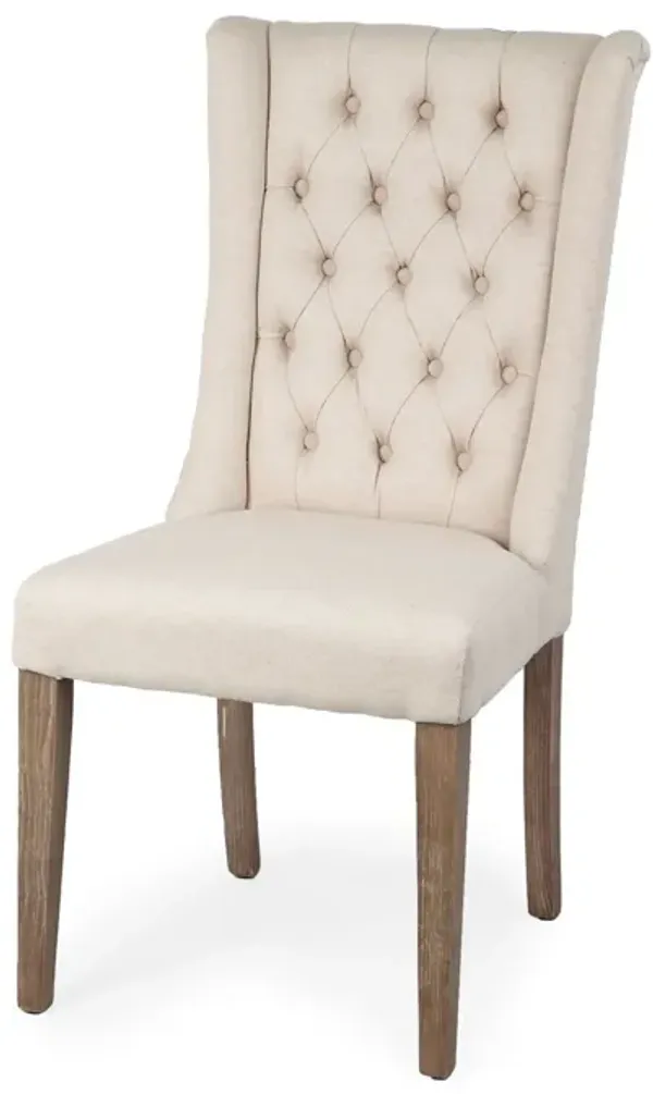 Tufted Linen Upholstered Wing Back Dining Chair, Elegant Side Chair for Dining Room