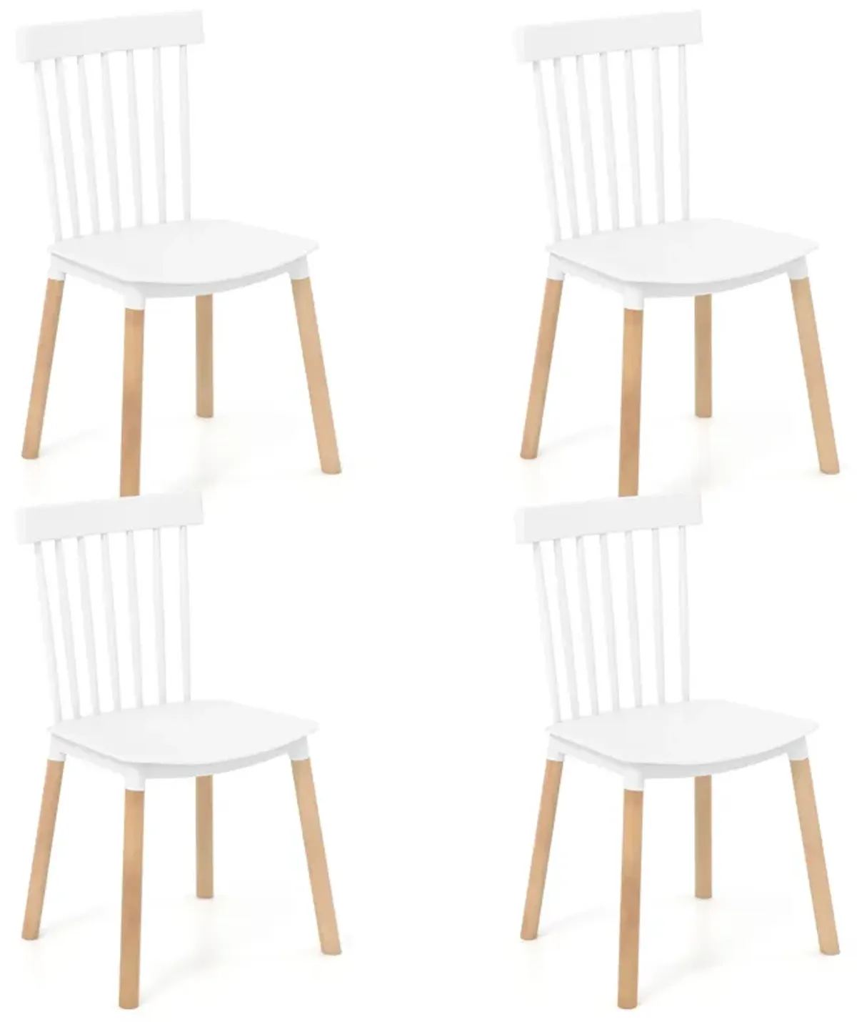 Set of 4 Windsor Dining Chairs with Spindle Backs and Curved Seats