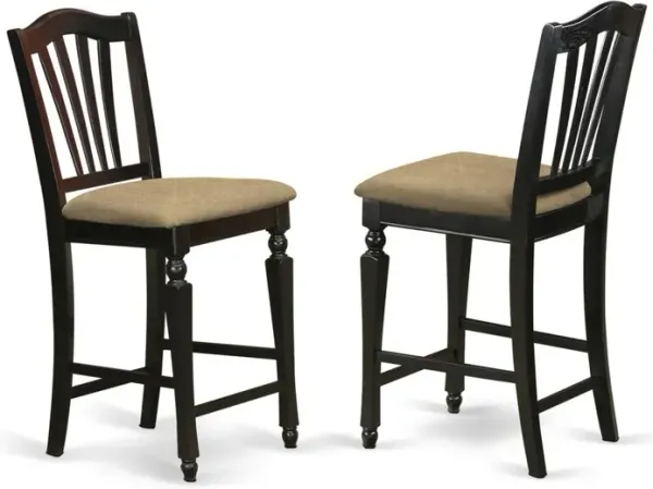 Chelsea Stools with upholstered seat, 24" seat height in Black Finish, Set of 2