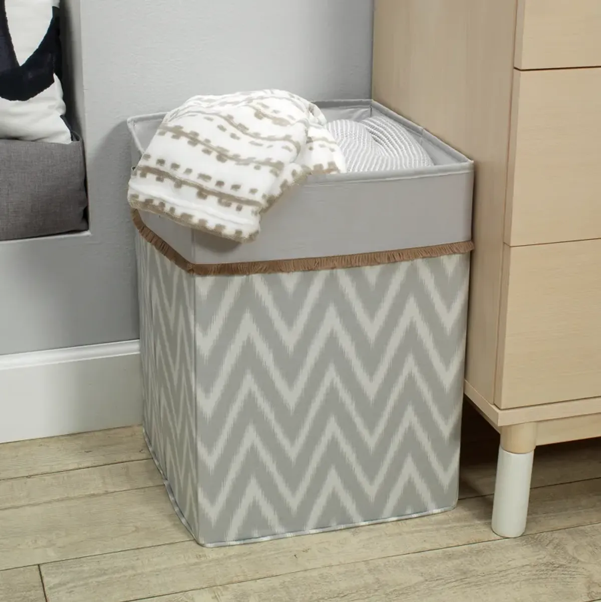 Lambs & Ivy Urban Jungle Gray/White Chevron Storage/Hamper