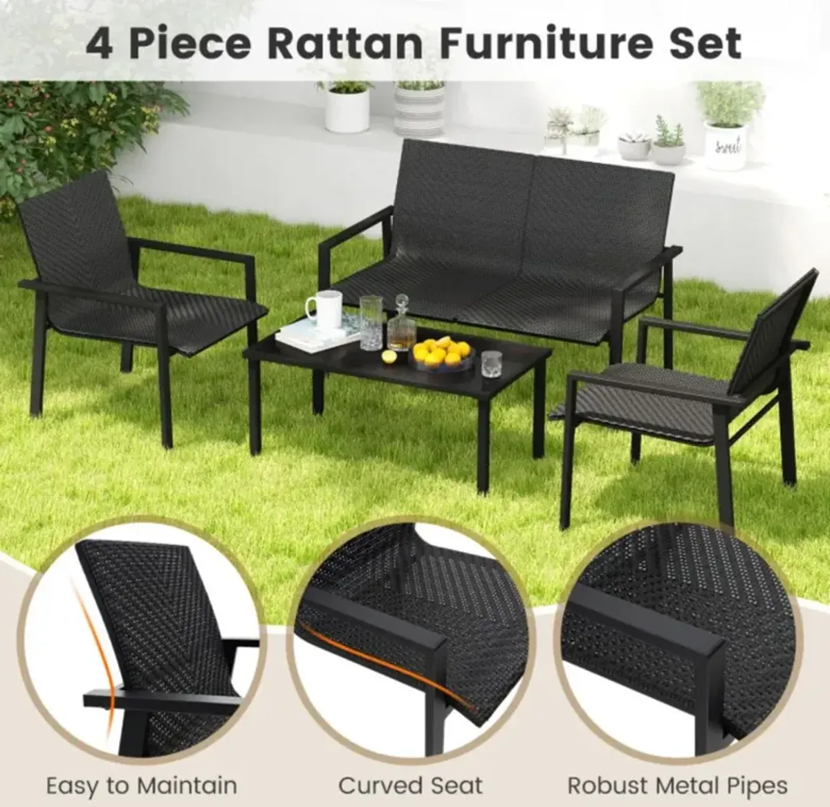 Hivvago 4 Pieces Patio Furniture Set with Heavy Duty Galvanized Metal Frame