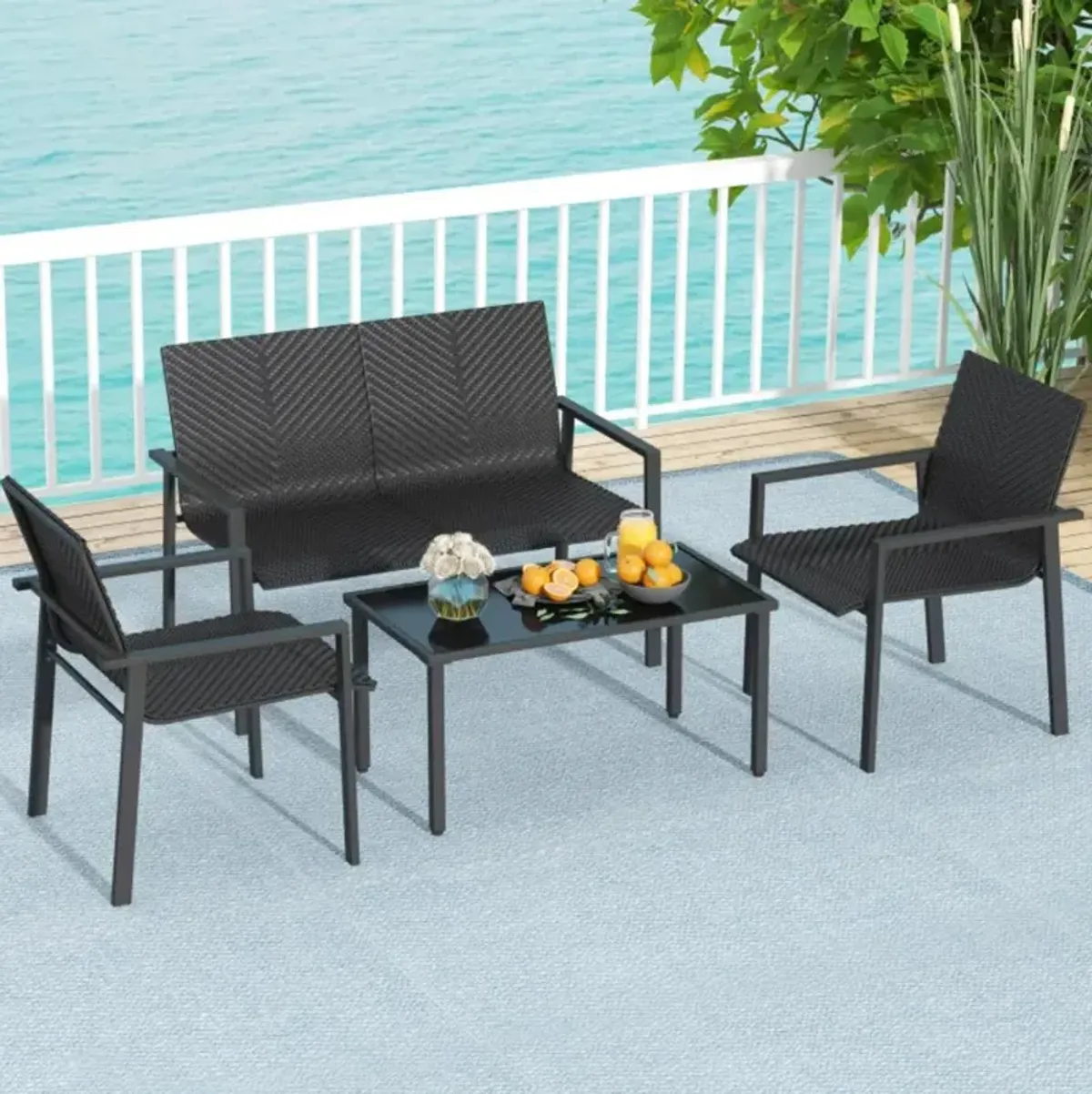 Hivvago 4 Pieces Patio Furniture Set with Heavy Duty Galvanized Metal Frame