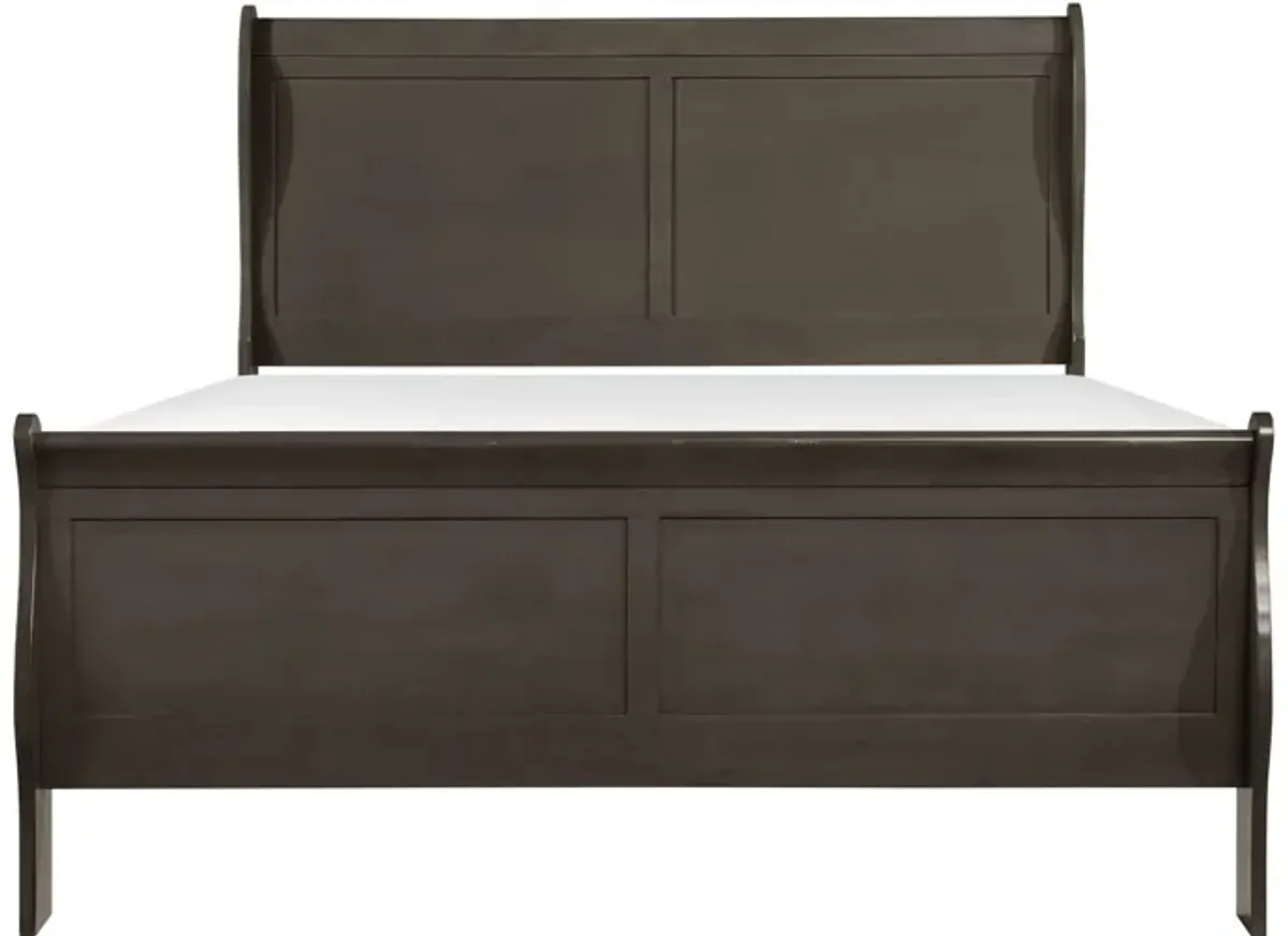 Vele Queen Size Bed with Panel Headboard, Sleigh Design, Gray Wood Finish - Benzara