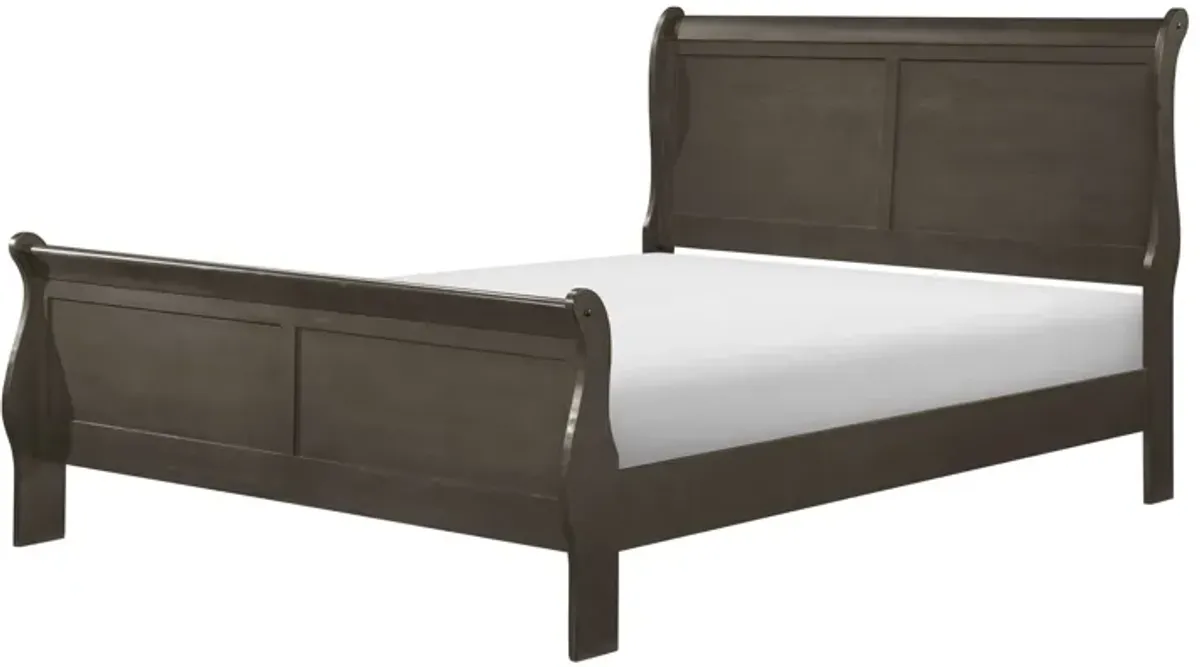 Vele Queen Size Bed with Panel Headboard, Sleigh Design, Gray Wood Finish - Benzara