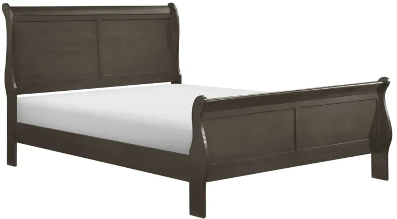 Vele Queen Size Bed with Panel Headboard, Sleigh Design, Gray Wood Finish - Benzara