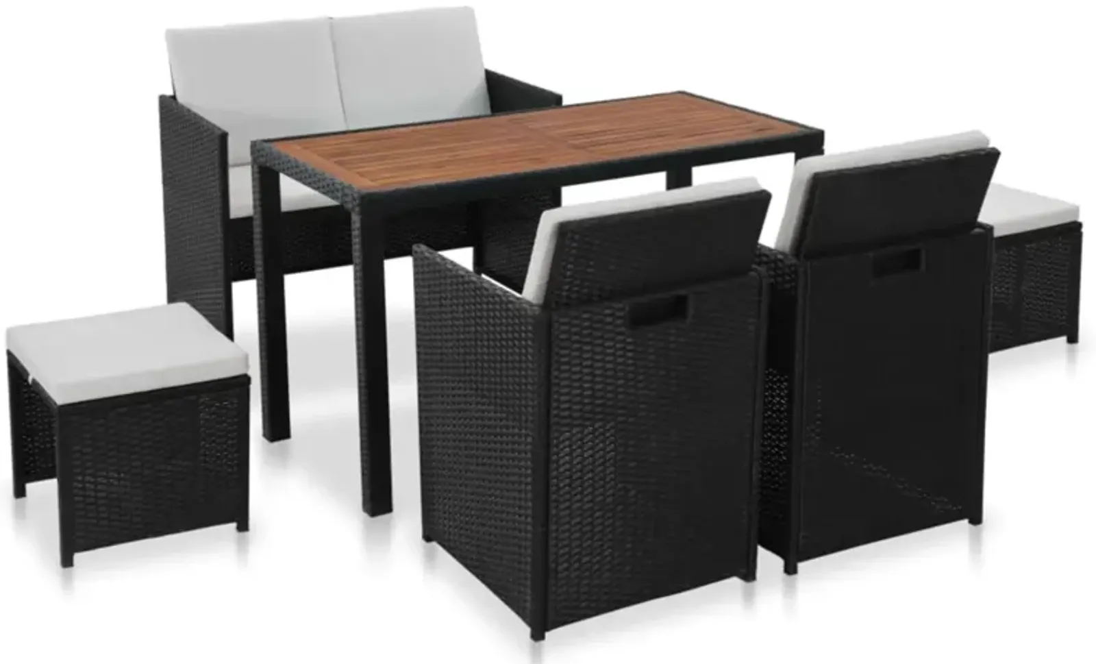 vidaXL 6 Piece Outdoor Dining Set Poly Rattan and Acacia Wood Black