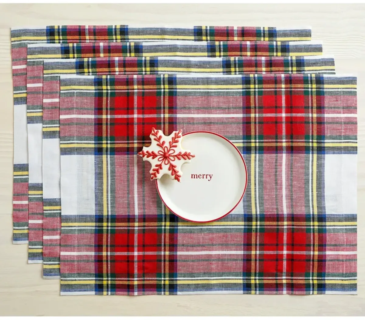 Solino Home 100% Pure Linen Double Hemstitch Placemats 14 x 19 Inch Set of 4 | Windowpane