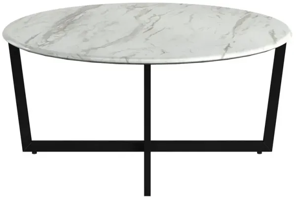 Hivvago White on Black Faux Marble Round Coffee Table