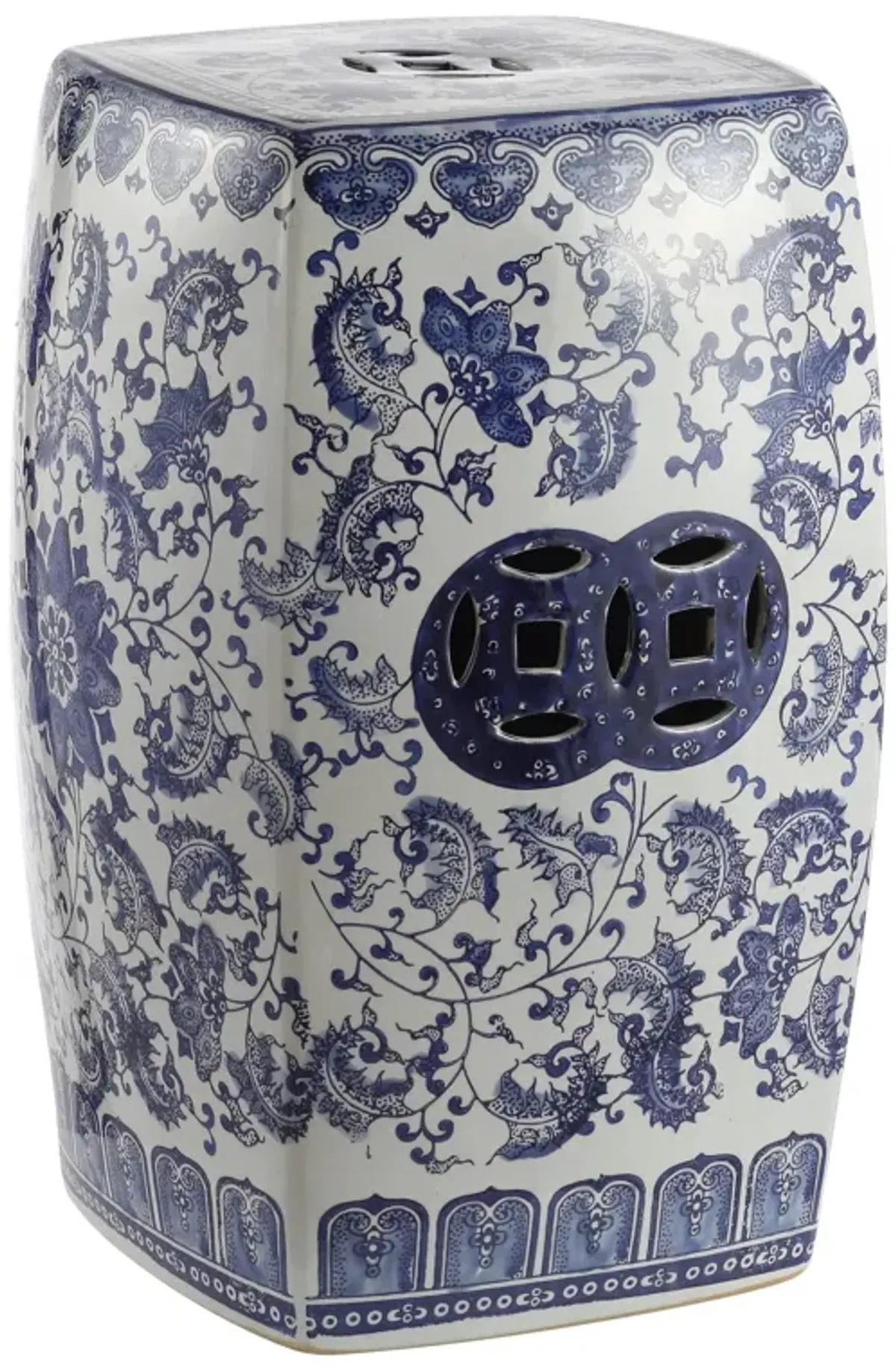 Floral Vine Chinoiserie Ceramice Square Garden Stool