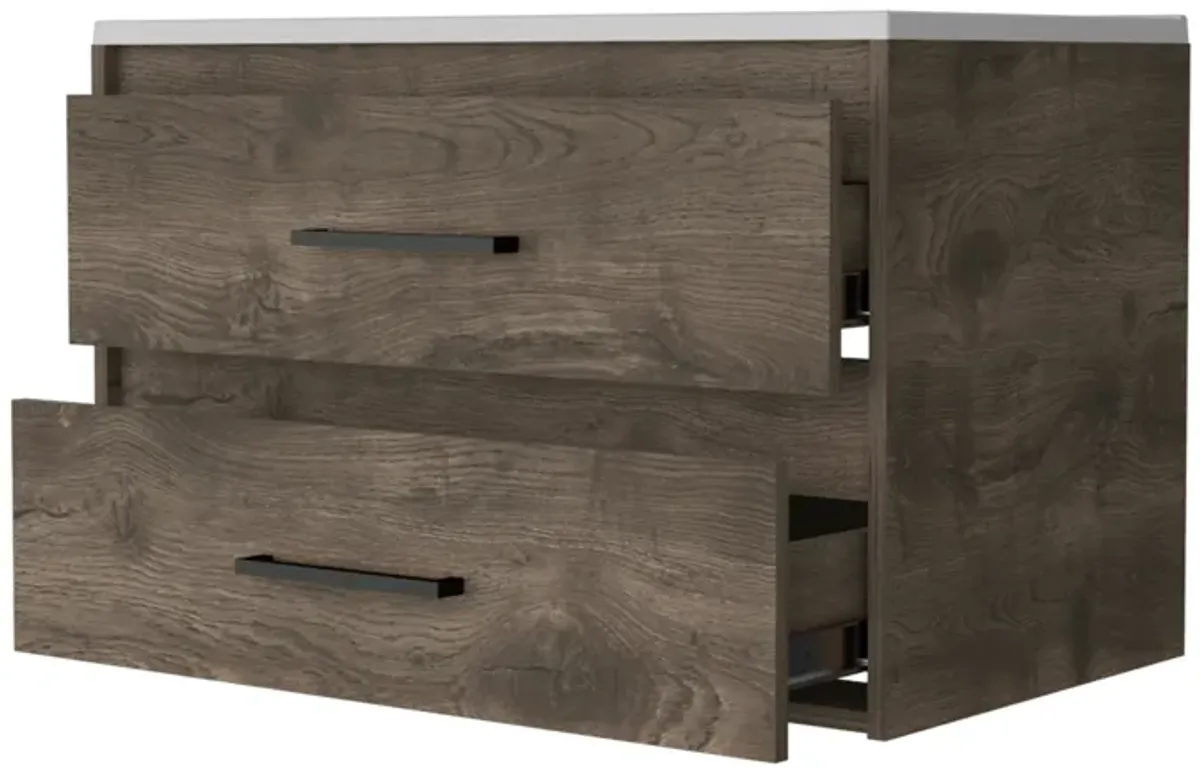 Streamdale Lafayette 2-Drawer Wall Vanity, Dark Brown/White