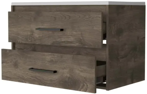 Streamdale Lafayette 2-Drawer Wall Vanity, Dark Brown/White