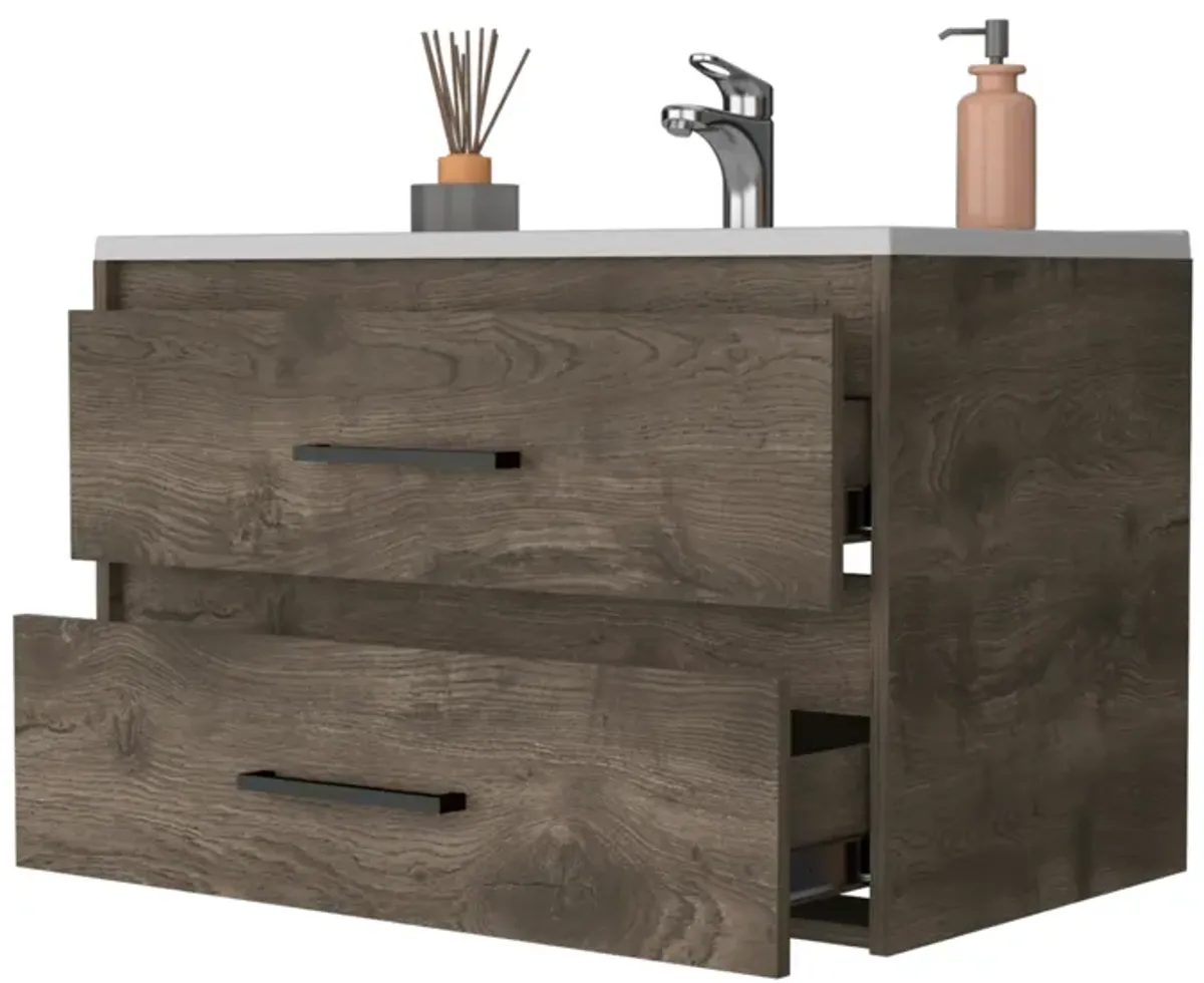 Streamdale Lafayette 2-Drawer Wall Vanity, Dark Brown/White