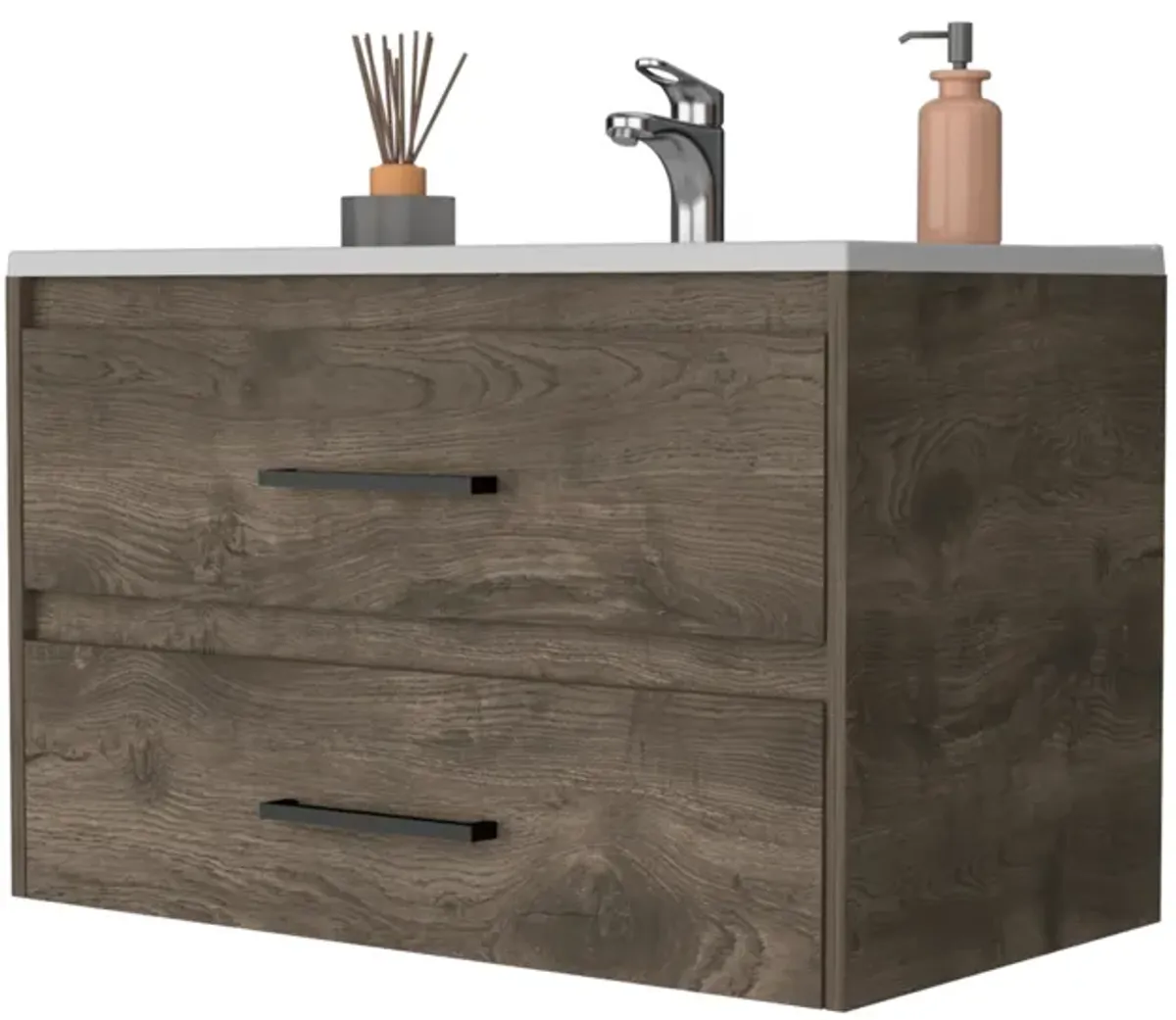 Streamdale Lafayette 2-Drawer Wall Vanity, Dark Brown/White