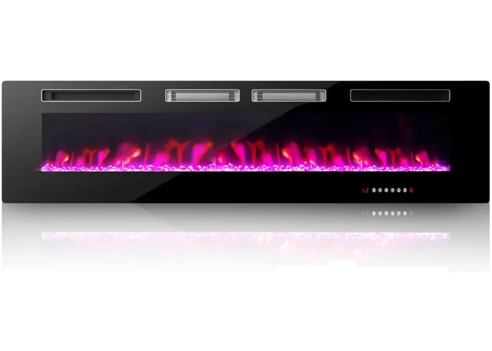 Ultra-Thin Electric Fireplace with Decorative Crystal Display