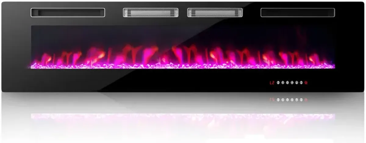 Ultra-Thin Electric Fireplace with Decorative Crystal Display